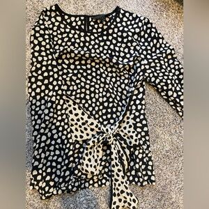 J. Crew Black and White Silk Blouse with Bow